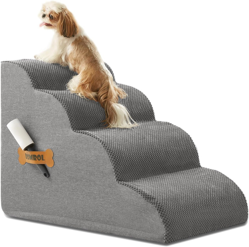 High Density Foam Dog Stairs Ramp - Extra Wide 3-Tier Pet Steps for Beds and Couches Non-Slip Waterproof Fabric Cover - Small Dog and Cat Friendly