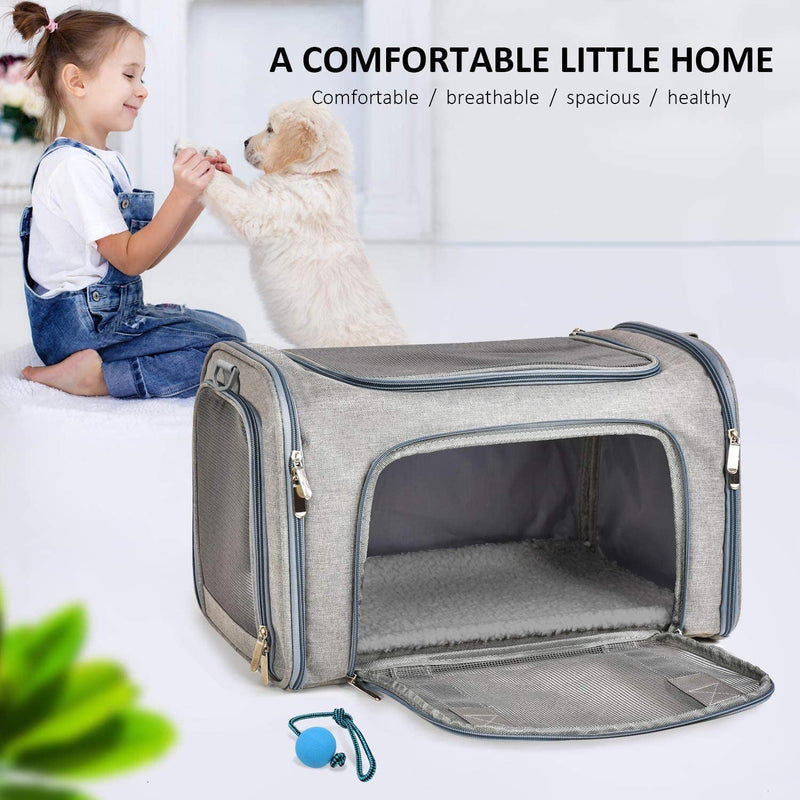 Henkelion Pet Carrier - TSA Airline Approved Soft Sided Travel Carrier for SmallMedium Cats  Dogs Up to 15 lbs - Collapsible  Grey