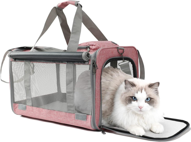 HSC PET Khaki Softsided CatDog Carrier - Small Handbag w Ventilated Mesh Windows  Curtains - 15lb Pups18lb Cats