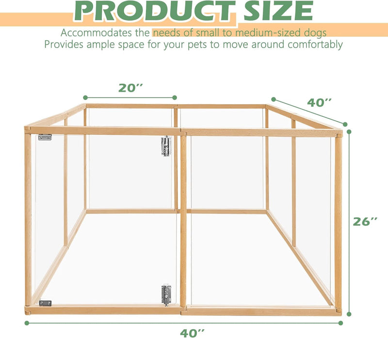 26 Clear Pet Playpen Fence for Small Animals - Durable Wood Frame 8 Panels 21 L x 26 H