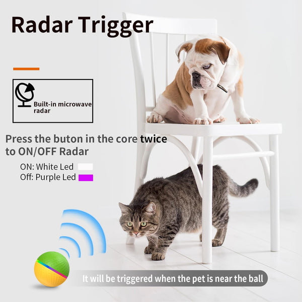 [2023 Upgraded Radar Sensor Interactive Dog Toy Ball, Smart Dog Toy Ball, Self Rolling Ball for Large Dog, Active Moving Dog Toy with LED Lights, Type-C Rechargeable