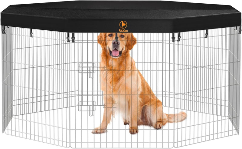 Metal Dog Playpen with Cover  Bottom Pad - 8 Panels 30H - SmallMedium Pets