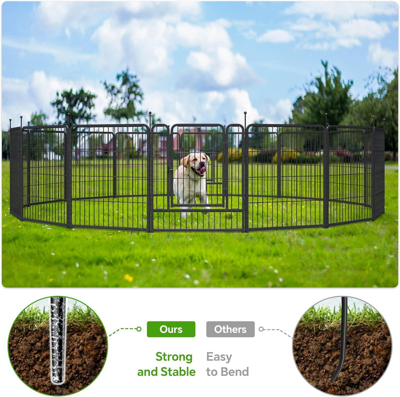 Mr IRONSTONE Dog Playpen - Anti-Rust Coated Fence for LargeMediumSmall Dogs - Portable  Foldable IndoorOutdoor Pet Playpen - 32 Height 16 Panels