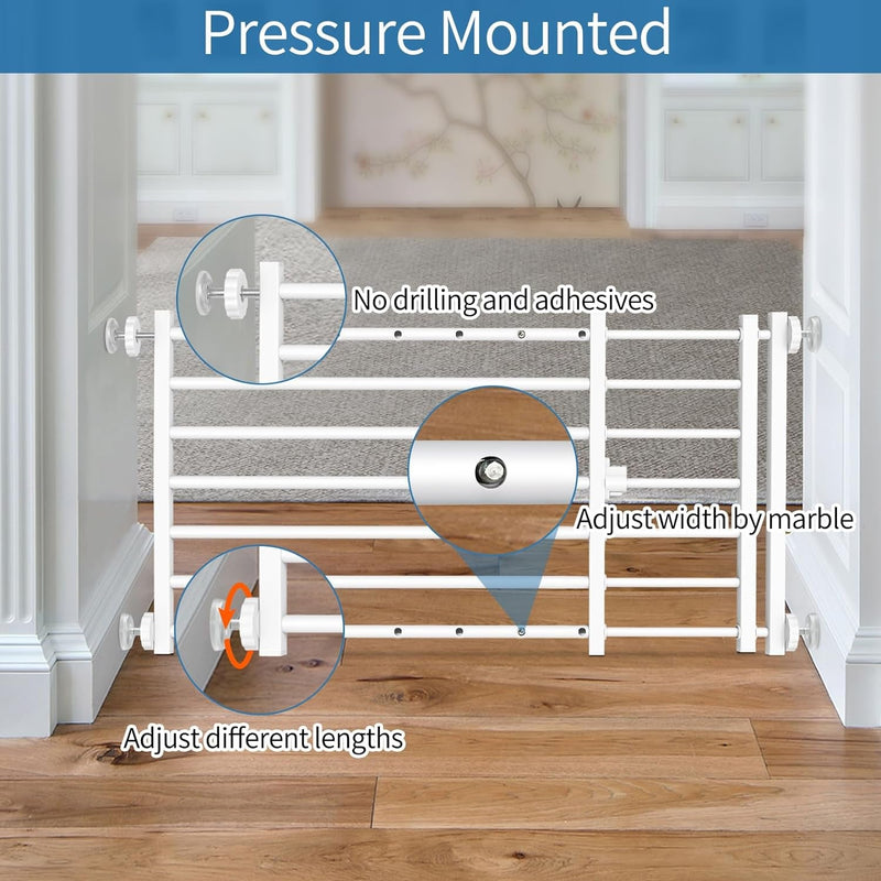 Metal Short Dog Gate - Expandable  Adjustable Pressure-Mounted Small-Dog Gate for Stairs  Doorways