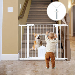 HAHA KID Baby Gate with Cat Door 29-40 Pressure Mounted Easy Walk Thru Pet Gate - White