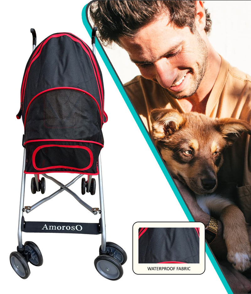 Heavy Duty Pet Stroller with Mesh Window for Travel Water-Proof Indoor  Outdoor - BlackRed