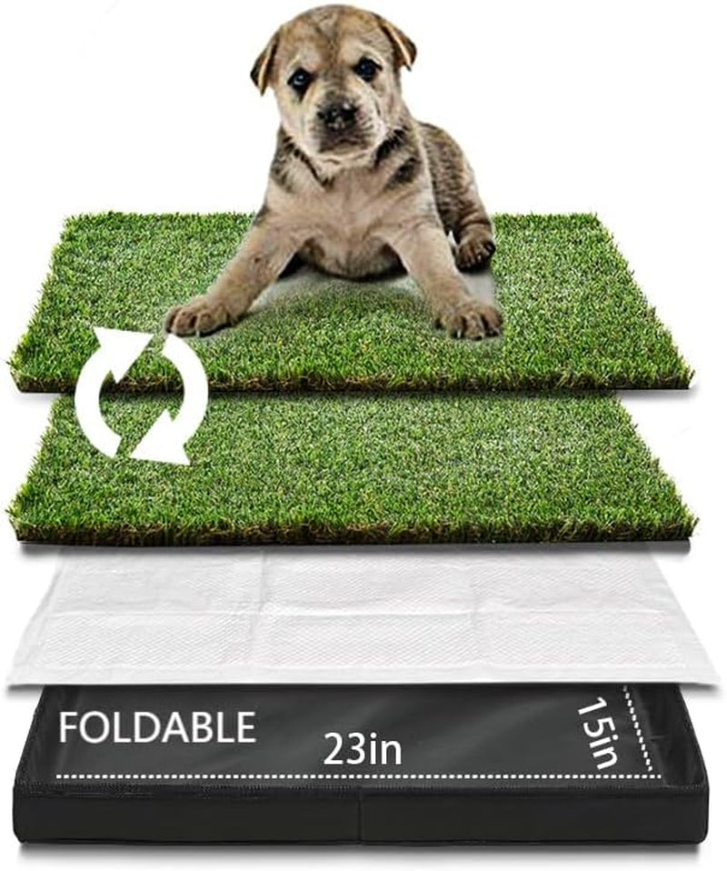 HQ4US Dog Grass Pad with Foldable Dog Litter Box, Small Liner Base (23”×15”) for Balcony, 2 Artficial Grass Pee Pads for Dogs, Dog Pee Pad Holder, Potty Training