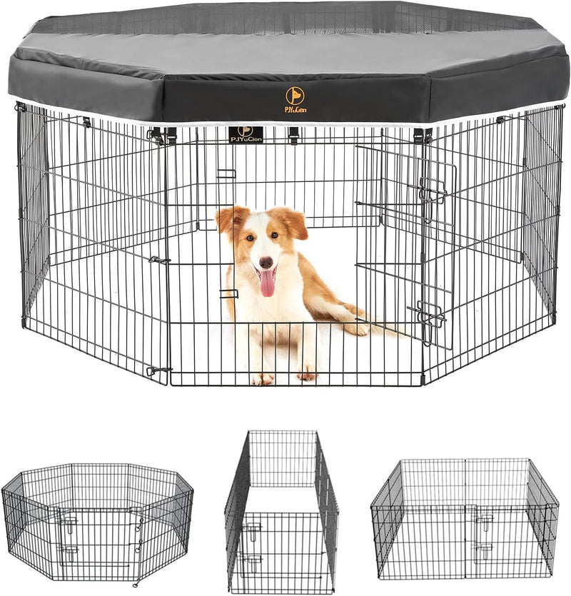 Octagon Dog Playpen Bottom Pad and Top Cover - 24 Inch Black