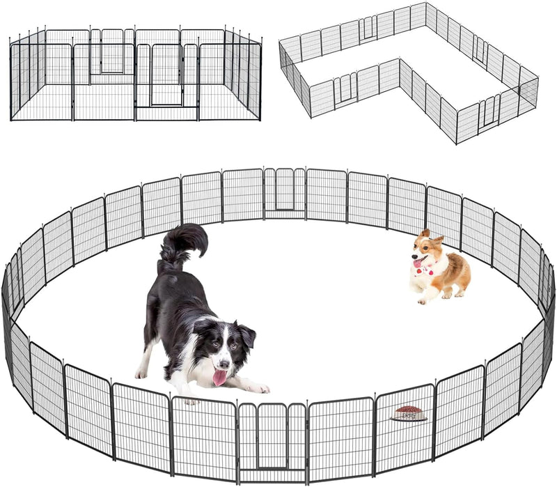 Portable Metal Pet Playpen - IndoorOutdoor Exercise Fence for Dogs - 16 Panels 32 Inch - Jet Black