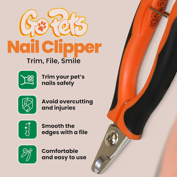 Gopets Pet Nail Clipper - Precision Cut Care for Large Dogs and Cats, with Nail File and Quick Sensor Safety Guard for Accurate Trim, Non-Slip Handles, Durable Stainless Steel, Orange/Black
