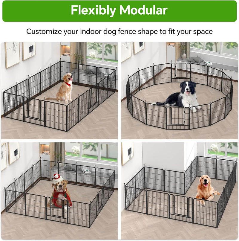 Mr IRONSTONE Dog Playpen - Anti-Rust Coated Fence for LargeMediumSmall Dogs - Portable  Foldable IndoorOutdoor Pet Playpen - 32 Height 16 Panels