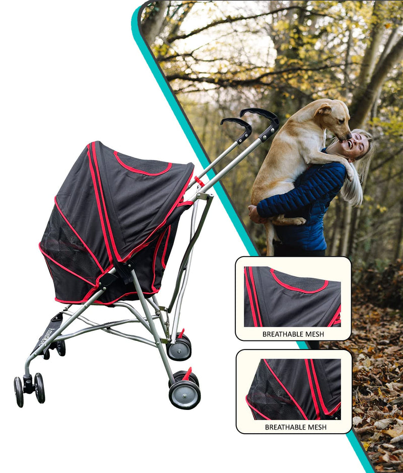 Heavy Duty Pet Stroller with Mesh Window for Travel Water-Proof Indoor  Outdoor - BlackRed