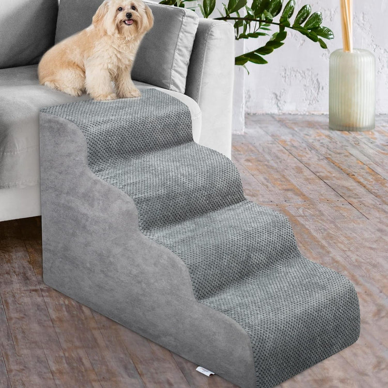 High Density Foam Dog Stairs for Small Dogs - Extra Wide Pet Ramp for High Beds Couches and Sofas