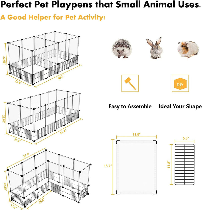 CAHOME Pet Playpen for Small Animals - DIY Exercise Fence and Cage for Guinea Pigs and Puppies Portable and Expandable 495L x 254W x 226H