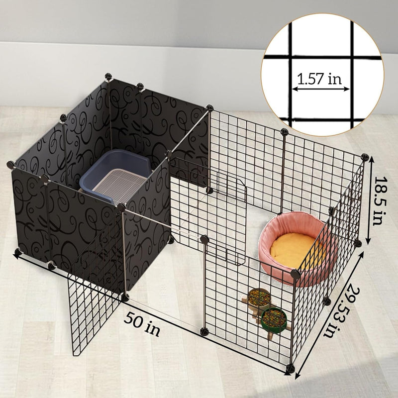 Indoor Portable Dog Playpen with Door - 14 Panels Metal Wire for Small Animals Black