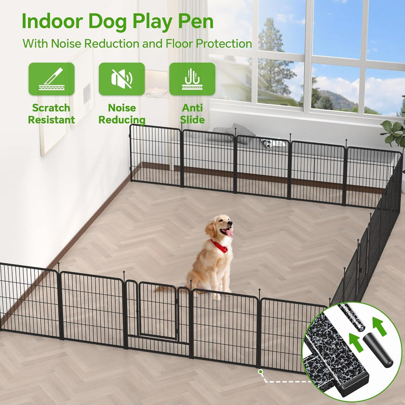 Mr IRONSTONE Dog Playpen - Anti-Rust Coated Fence for LargeMediumSmall Dogs - Portable  Foldable IndoorOutdoor Pet Playpen - 32 Height 16 Panels