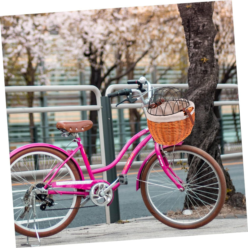 Woven Rattan Bike Storage Basket with Removable Lid - Bicycle Accessory