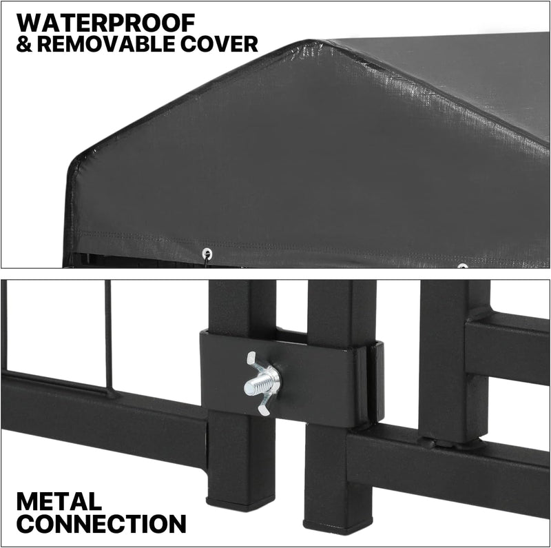 Heavy Duty Outdoor Dog Run Enclosure for SmallMedium Dogs - Metal Kennel with Roof and Rotating Feeding Doors Expandable Playpen - 14 Panels