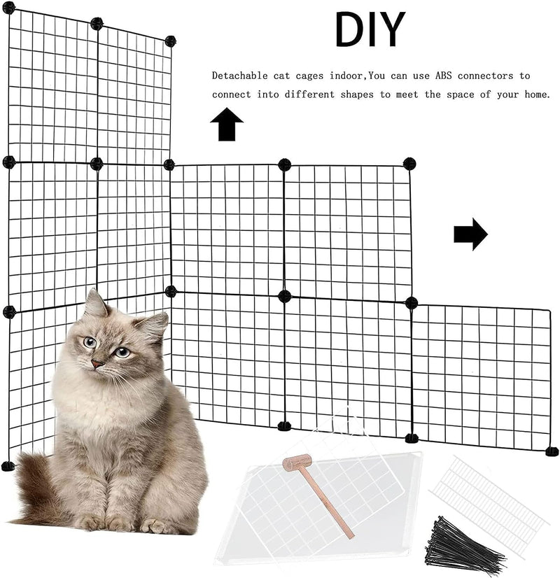 2 Tier Metal Cat Cage - Portable Indoor DIY Playpen for Cats White 2952