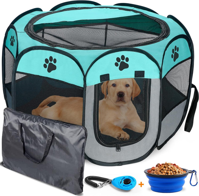 IndoorOutdoor Dog Playpen - Foldable Portable  with Additional Toys  Bag Small-Black