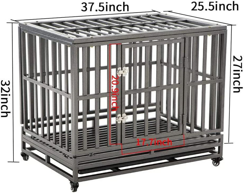 38-Inch Heavy Duty Dog Cage with Wheels - Easy to Assemble Kennel for Large Dogs Black