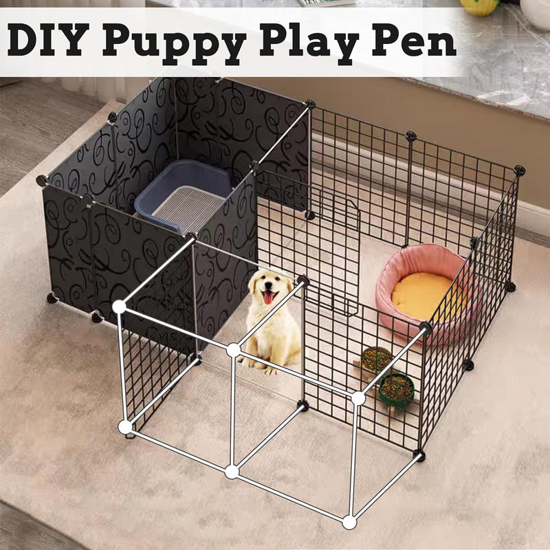 Indoor Portable Dog Playpen with Door - 14 Panels Metal Wire for Small Animals Black