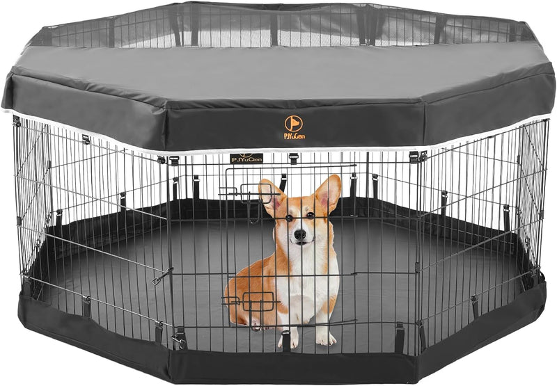 Octagon Dog Playpen Bottom Pad and Top Cover - 24 Inch Black