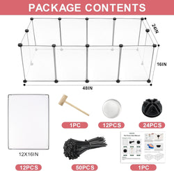 Small Animal Playpen - 12 Panel Transparent Portable Pet Enclosure for Guinea Pigs Bunny Ferrets Hamsters Hedgehogs - 48x24x16 IndoorOutdoor Pet Fence