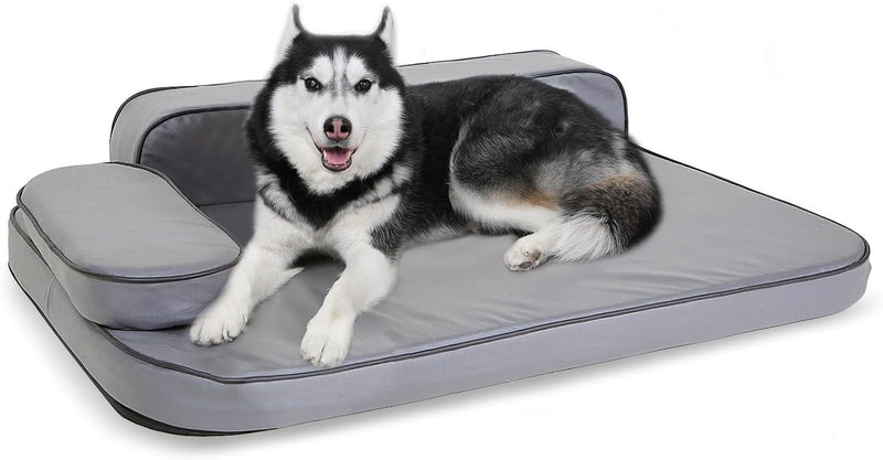 XL Air-Leather Dog Sofa with Memory Foam and Washable Cover - Gray