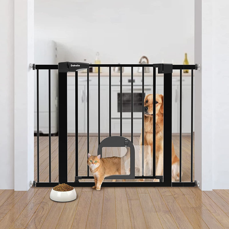 Adjustable Baby Gate with Cat Door and Auto Close - Durable and Safe for Stairs and Doorways