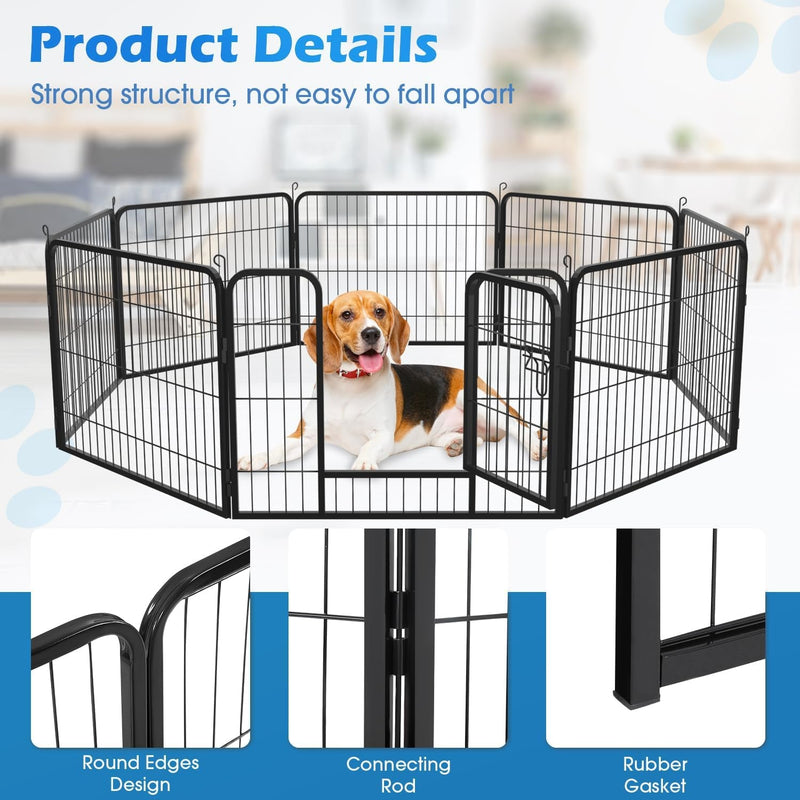 FDW 8-Panel Dog Playpen - Portable Metal Puppy Exercise Pen 24 IndoorOutdoor Folding Kennel Heavy Duty Fence for Yard and Camping Black