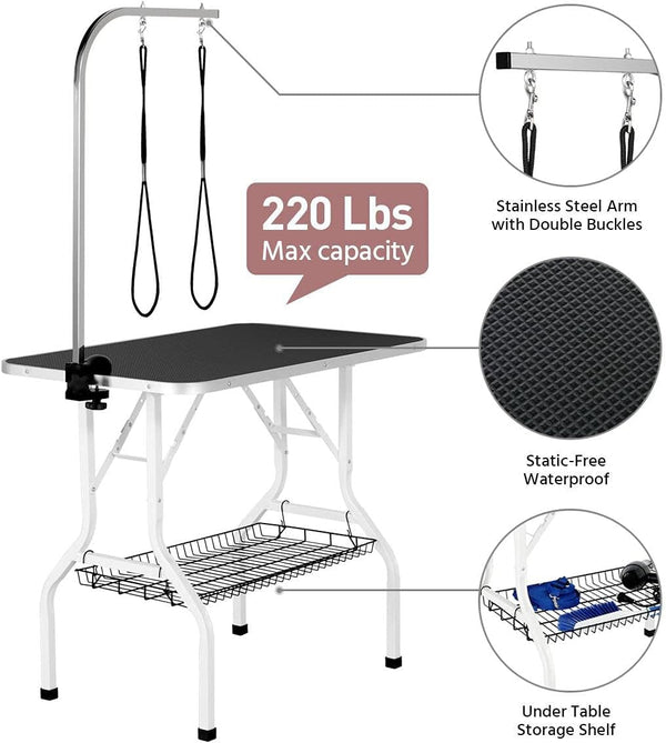 Yaheetech Professional 36-Inch Foldable Pet Grooming Table with Arm & Noose & Mesh Tray, Maximum Capacity up to 220Lbs