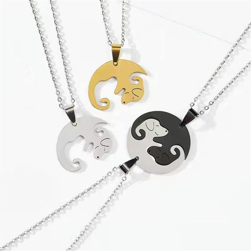 Yin Yang Dog Puzzle Necklace Set - Matching Animal Pet Jewelry for Couples