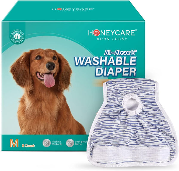 HONEY CARE Washable Dog Diapers (6 Pack) of Premium Absorbent Doggie Diapers, Durable Female Dog Diapers Dress in Excitable Urination, Period, Heat, Incontinence