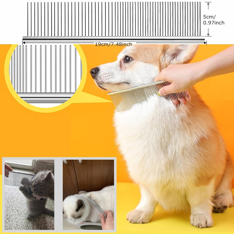 Grooming Rake Undercoat Brush for Dogs Long Hair, Tooth Stainless Steel Dog Comb, Deshedding Tool Set Husky Long-Haired Cats, 2 Piece