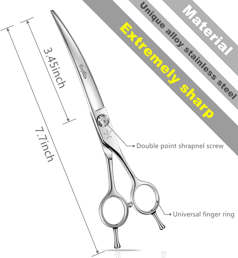 High-End Professional Dog Grooming Curved Scissors Pet Curved Shears 7.5 Inches Extremely Very Sharp Made of Advanced Stainless Steel Alloy by Hand for Dog Cat and Horse Breeder