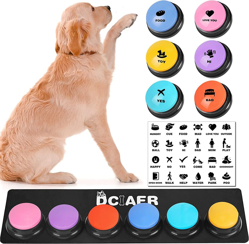 Dog Training Buttons Set with 4 Recordable Buttons 24 Scene Patterns Mat and Batteries - 30 Sec Sound Pet Training Toy