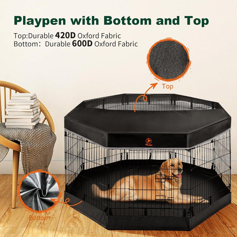 Metal Dog Playpen with Cover  Bottom Pad - 8 Panels 30H - SmallMedium Pets