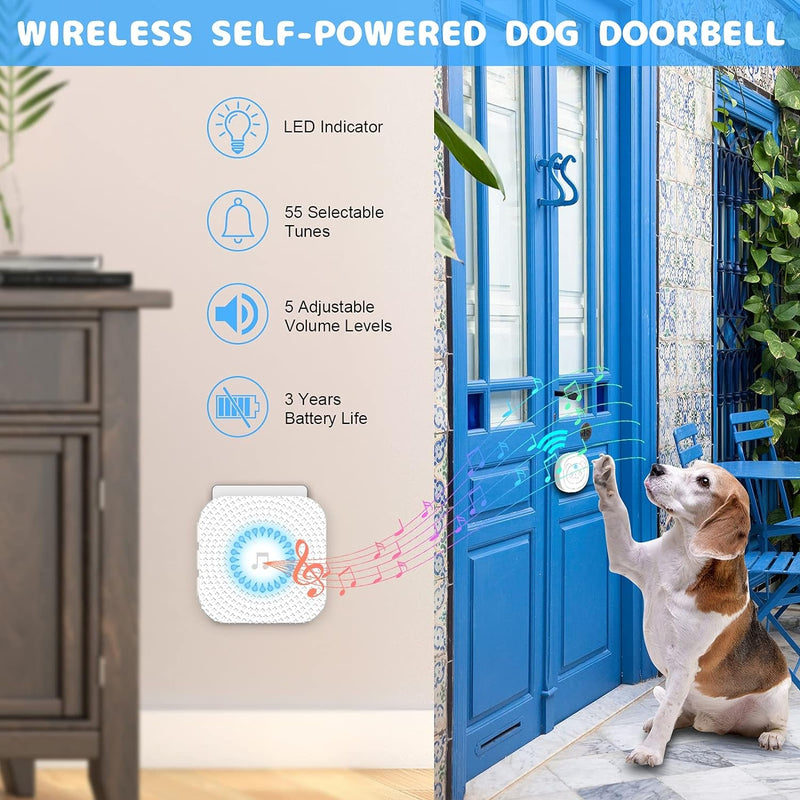 Wireless Dog Doorbells for Potty Training - LED Flash 1000 Ft Range 55 Melodies Waterproof