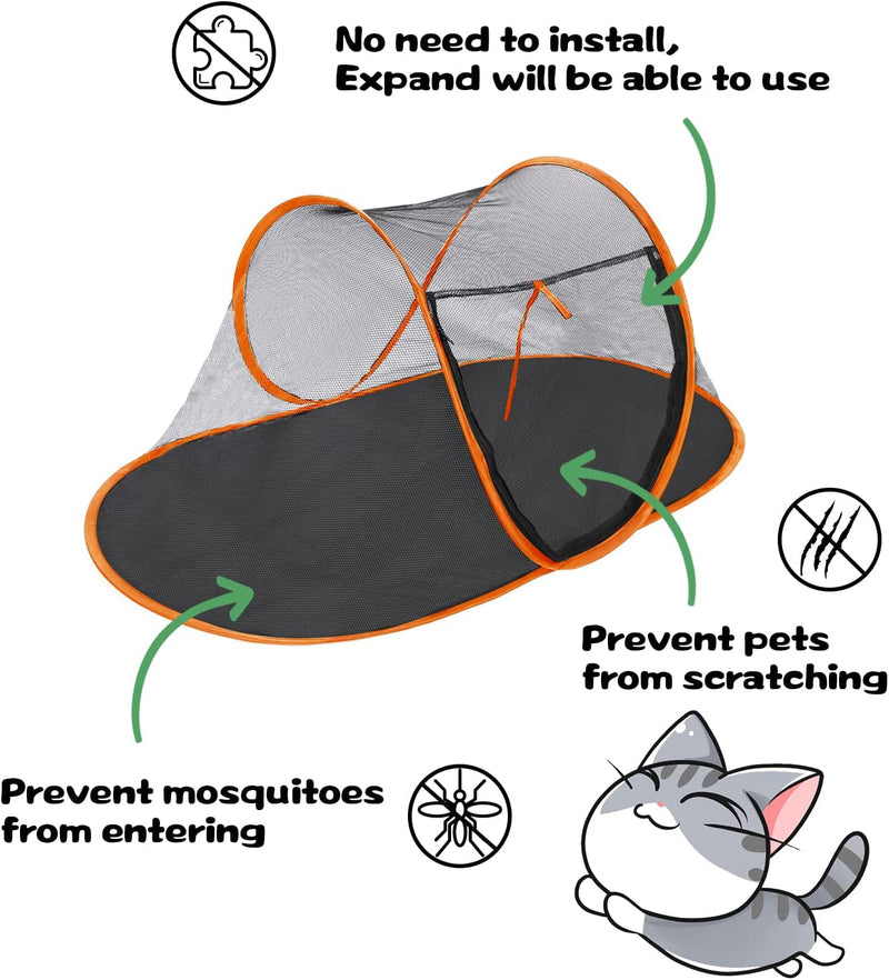 Cat Tent Outdoor - Portable Pet Enclosure for Cats and Small Animals with Carry Bag Orange