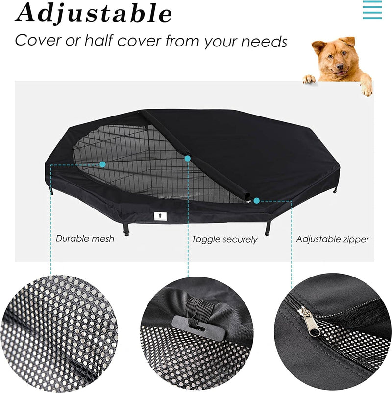 Hicaptain Pet Playpen Cover - IndoorOutdoor Escape-Proof Sunshade - Fits 24 Dog Crate - Black w Adjustable Half Mesh