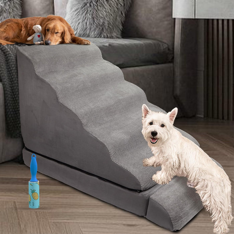 High Bed Dog Stairs for Small and Injured Pets - 34in Wide 7-Tier Non-Slip Steps