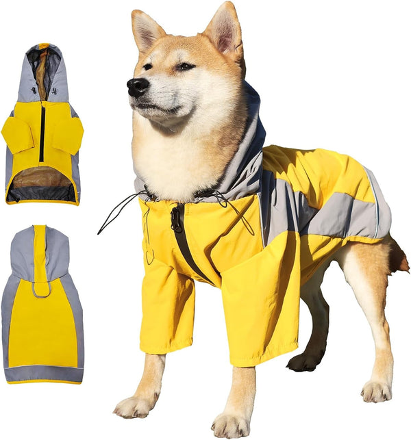 Yellow  Grey Dog Raincoat - Water Proof  Adjustable S-XXL