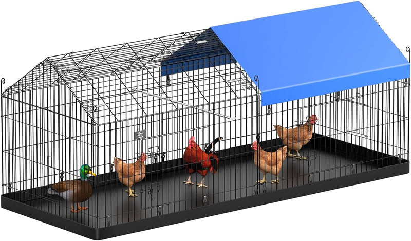 Metal Chicken Coop Playpen for Small Chickens - Blue Waterproof Cover Included