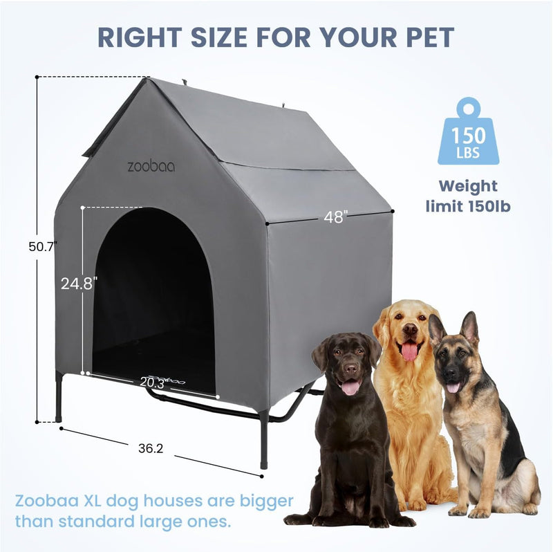 X-Large Waterproof Dog House with Textilene Dog Bed - Grey