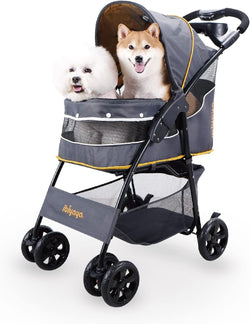 Ibiyaya Cloud 9 Pet Stroller - Lightweight Dog Stroller with One-Step Folding Design - Adjustable Handle - Fits up to 44Lbs Yellow