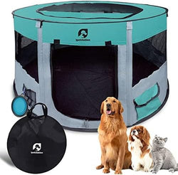 Foldable Portable Dog Playpen - 44 Grey-L with Travel Bowl