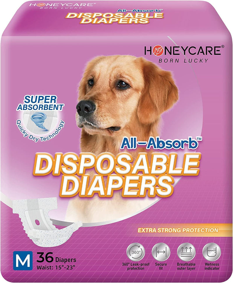 HONEY CARE All-Absorb Disposable Female Dog Diapers Extra Small Size, Improved, 50 Count, Super Absorbent, Breathable, Wetness Indicator