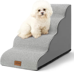 High Density Foam Dog Stairs Ramp for Beds and Furniture - 4 Tiers Non-Slip Waterproof Cover - WhiteGrey