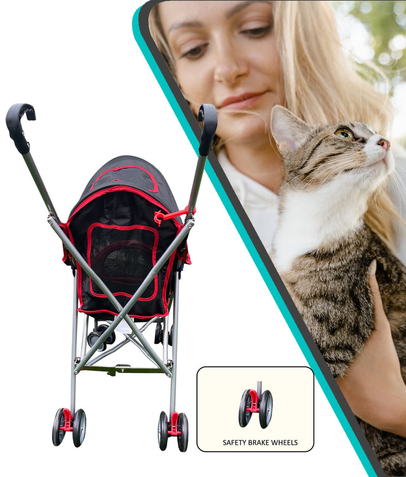 Heavy Duty Pet Stroller with Mesh Window for Travel Water-Proof Indoor  Outdoor - BlackRed